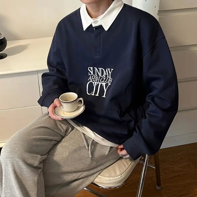 Men's Sweatshirt Letter Embroidery New Spring American Streetwear Casual Trend Stylish Male Long Sleeve T-shirt 9W1432