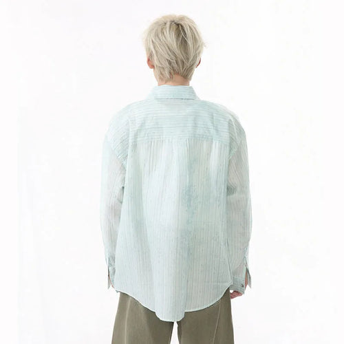 Load image into Gallery viewer, Men&#39;s Shirts New Summer Korean Turn-down Collar Casual Style Stripe Tie Dyeing Long Sleeve Trendy Male Shirt 9W1595
