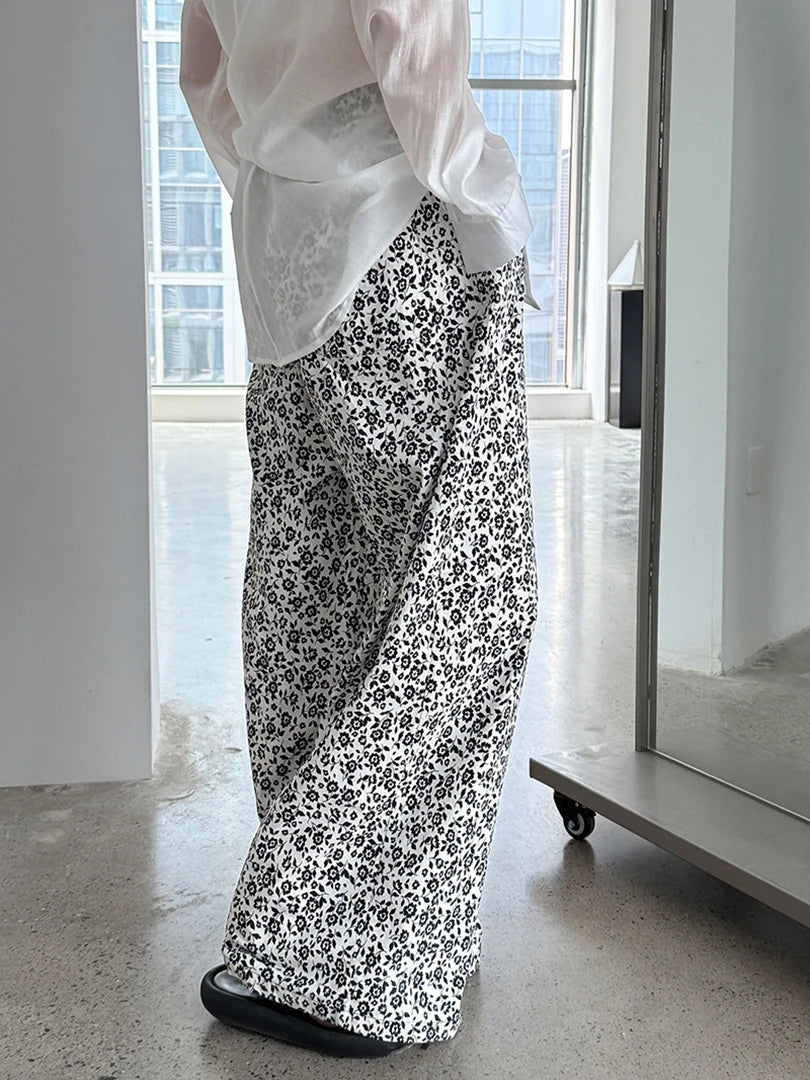 High Elastic Waist Floral Pattern Printed Long Wide Leg Pants New Trousers Women Fashion Tide Spring Autumn 2025 1DJ1473