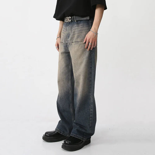 Load image into Gallery viewer, Men&#39;s Wear Spring Vintage Male Washed Jeans High Waist Front Pocket Loose Straight Wide Leg Pants Fashion 9A7457
