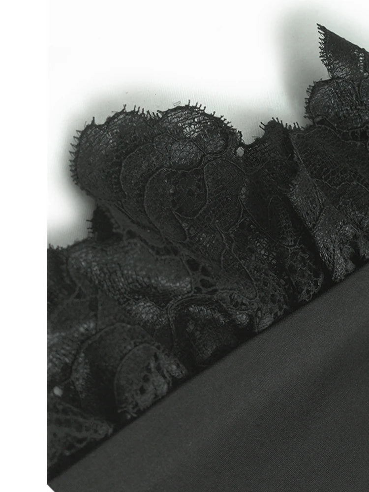 Women Gray Lace Color-block Big Size Midi Dress New Round Neck Short Sleeve Fashion Tide Spring Summer 2025 1DJ0921