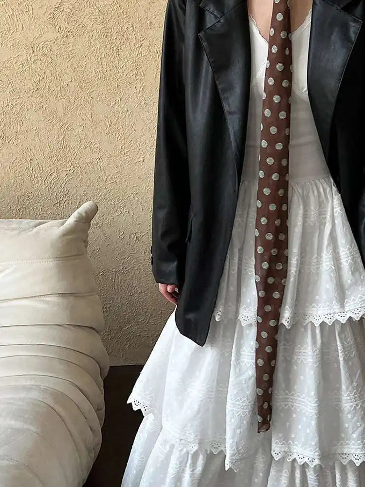 Women White Brief Slim Elegant Layers Long Cake Dress New V-Neck Long Sleeve Fashion Tide Spring Autumn 2025 1DH9982