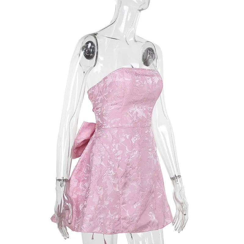 Backless Bow Sexy Mini Dress For Women Fashion Off-shoulder Strapless Sleeveless Bodycon Club Party Dress Elegant