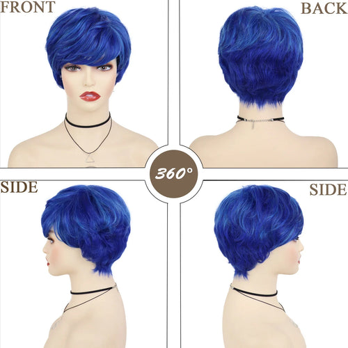 Load image into Gallery viewer, Blue Wigs for Men Synthetic Hair Short Wig with Bangs Cosplay Hairstyle Halloween Costume for Man Fashion Haircut Wigs
