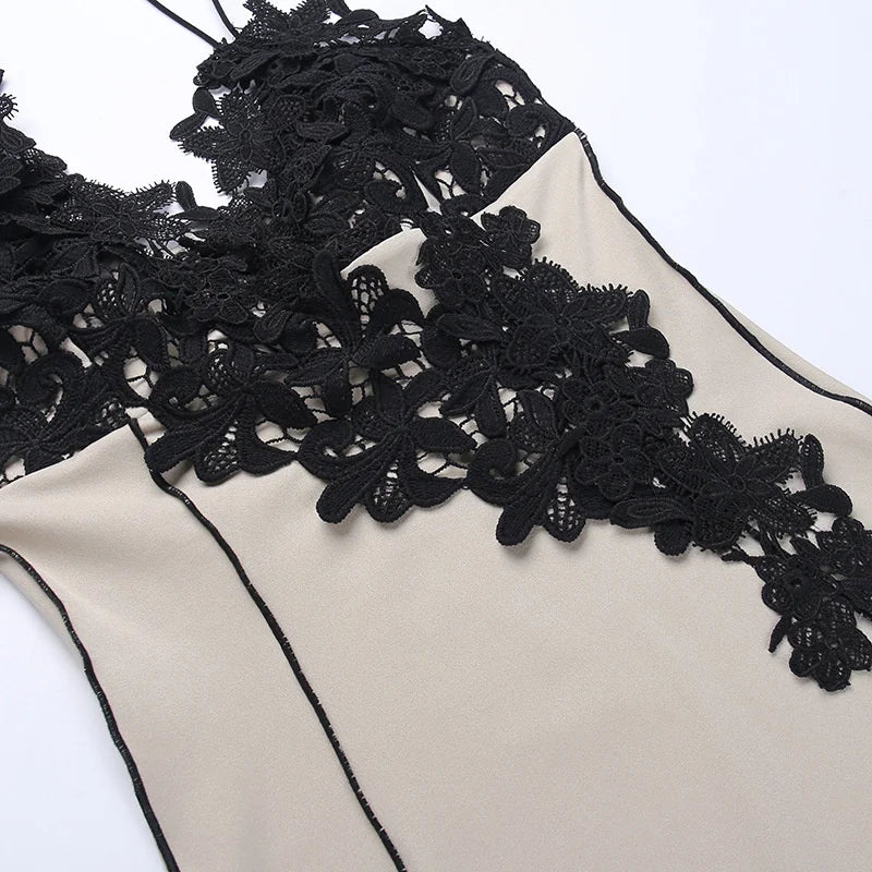 Lace High Split Sexy Midi Dress For Women Robe 2023 New Spaghetti Strap Sleeveless Deep V Neck Party Long Dress Vestido