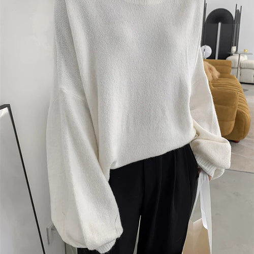 Load image into Gallery viewer, Blue Big Size Knitting Sweater Loose Fit Round Neck Lantern Sleeve Women Pullovers New Fashion Spring Autumn 2025 1DD6061
