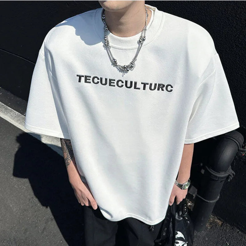 Men's Short Sleeve T-shirts Embroidery Metal Nail Bead Rivet Decoration Male T-shirt Pullover Menwear Summer 2025 9W1665