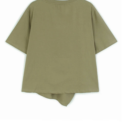 Load image into Gallery viewer, Women Khaki Irregular Embroidery Big Size Casual T-shirt New Round Neck Short Sleeve Fashion Spring Summer 2025 1DJ0588
