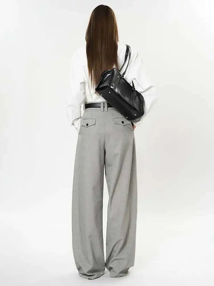 High Waist Brown Brief Pleated Elegant Long Wide Leg Pants New Trousers Women Fashion Tide Spring Autumn 2025 1DH9682