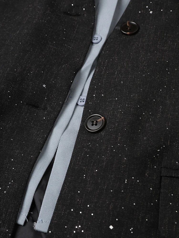 Women Black Color-block Big Size Elegant Blazer New Lapel Long Sleeve Jacket Fashion Tide Spring Autumn 2025 7AB8422