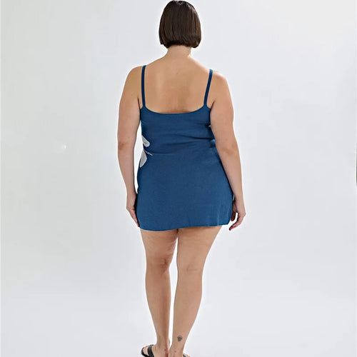 Load image into Gallery viewer, Spaghetti Strap Print Knit Mini Dress For Woman Robe Summer New Sleeveless Backless Beach Holiday Club Dress Knitwear
