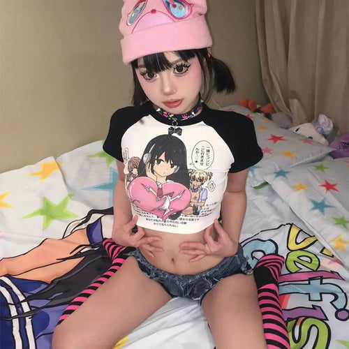 Load image into Gallery viewer, Cotton Woman Tshirts Short Sleeve O-neck Anime Summer Tees Sweet Crop Tops 2023 Ropa Mujer Fashion Casual Japanese Sexy T Shirt
