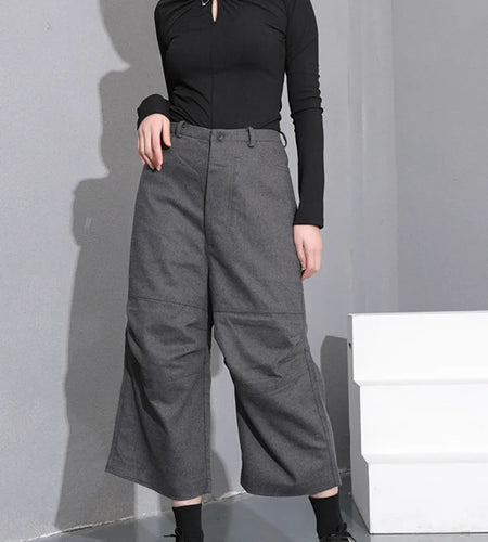 High Waist Gray Brief Pleated Long Wide Leg Trousers New Loose Fit Pants Women Fashion Tide Spring Autumn 2025 YA77402