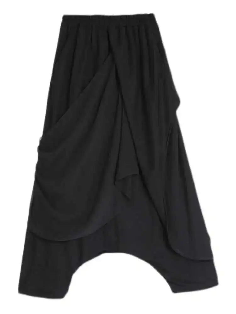 High Elastic Waist Black Irregular Long Harem Trousers New Loose Fit Pants Women Fashion Tide Spring Autumn 2025 1DE7835