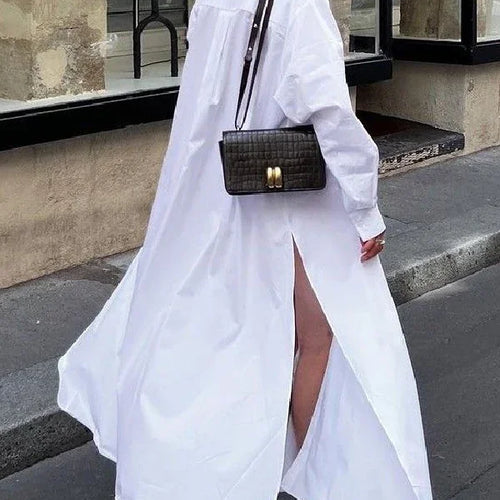 Load image into Gallery viewer, Maxi Dresses for Women 2025 Summer Going Out Clothing Split-side Woman Boyfriends Style  Buttoned Long Shirt Dress
