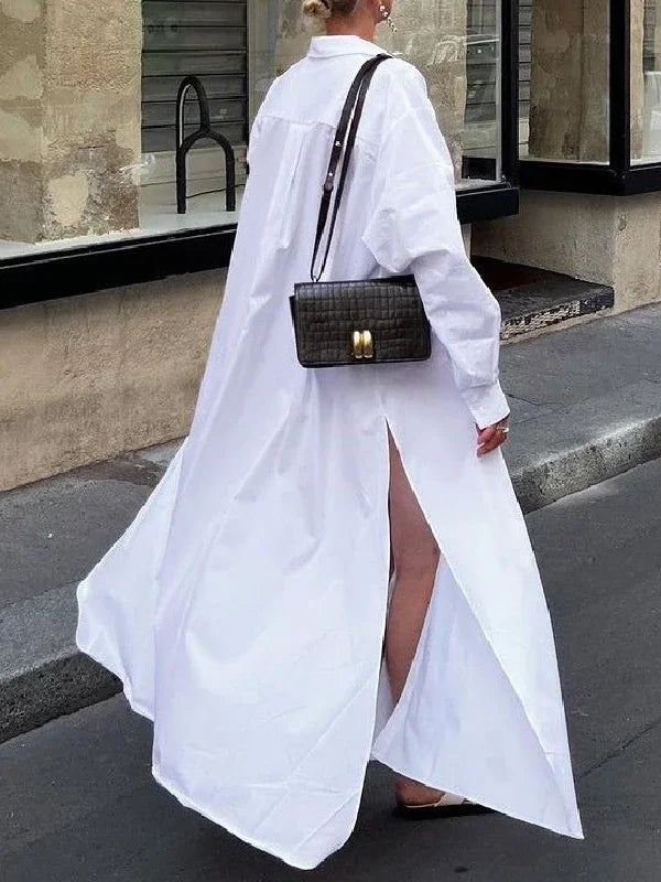 Maxi Dresses for Women 2025 Summer Going Out Clothing Split-side Woman Boyfriends Style  Buttoned Long Shirt Dress