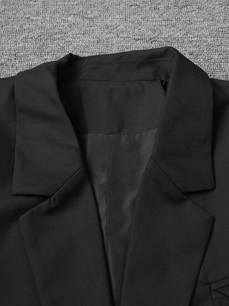 Women Black Double Breasted Big Size Long Blazer New Lapel Long Sleeve Jacket Fashion Tide Spring Autumn 2025 2R6701