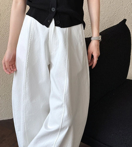 High Waist White Pocket Brief Shaped Long Wide Leg Pants New Trousers Women Fashion Tide Spring Autumn 2025 1DJ0735