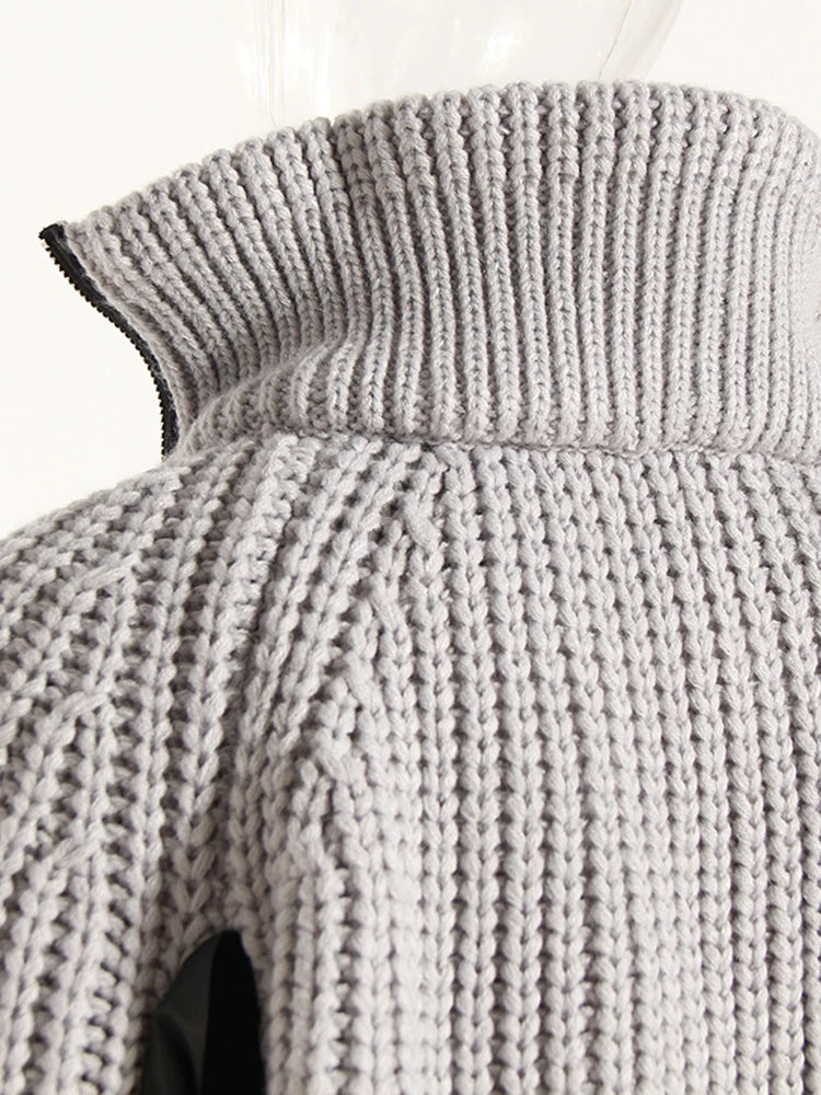 Loose Fit Graycolor-block Sweater Big Size Jacket New Lapel Long Sleeve Women Coat Fashion Tide Spring Autumn 2025 1DH2826