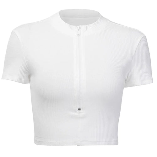 Load image into Gallery viewer, 2024 New Fashion Slim Fit Zipper T-shirt Women Female Bustier Corset Tops High Neck Women Crop Top Tee Solid Shirt White
