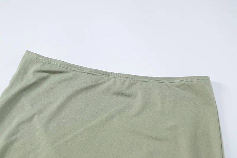 Sexy Two Piece Set Women Outfit Green Strapless Full Sleeve Crop Top And Mini Skirt Matching Sets Female Dress Set