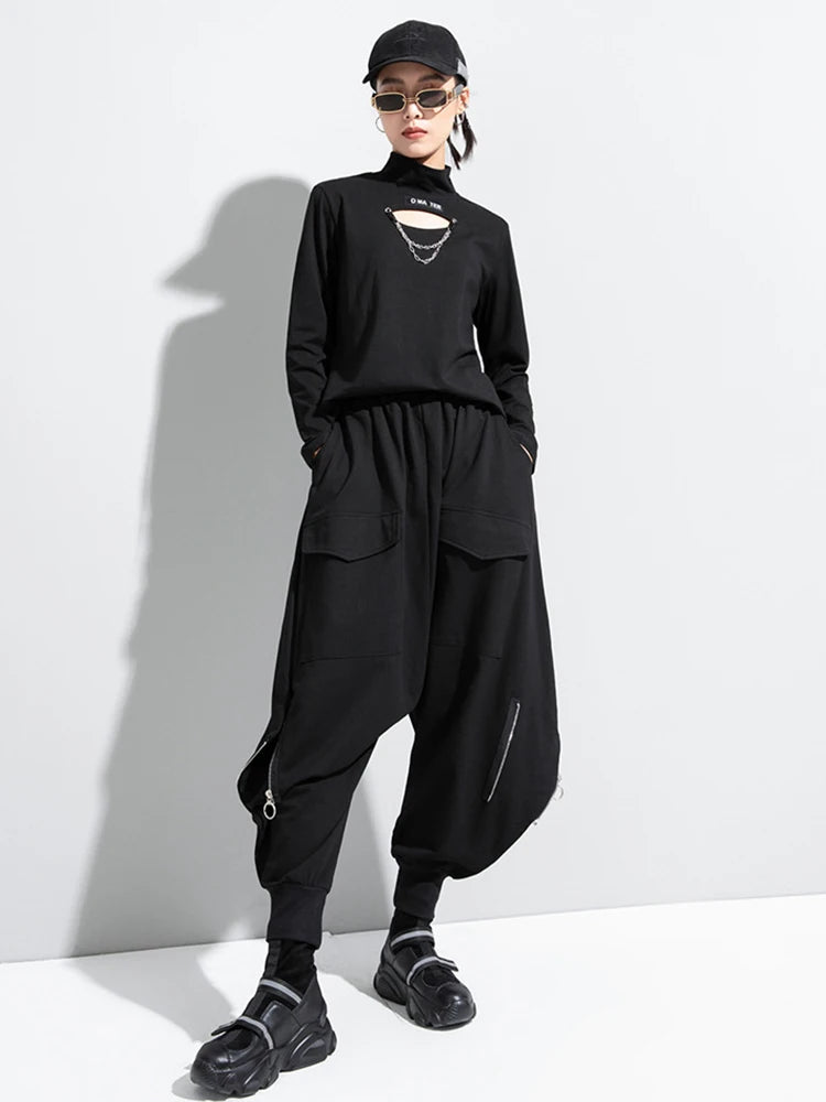 High Elastic Waist Black Brief Long Harem Trousers New Loose Fit Pants Women Fashion Tide Spring Autumn 2025 1DC778