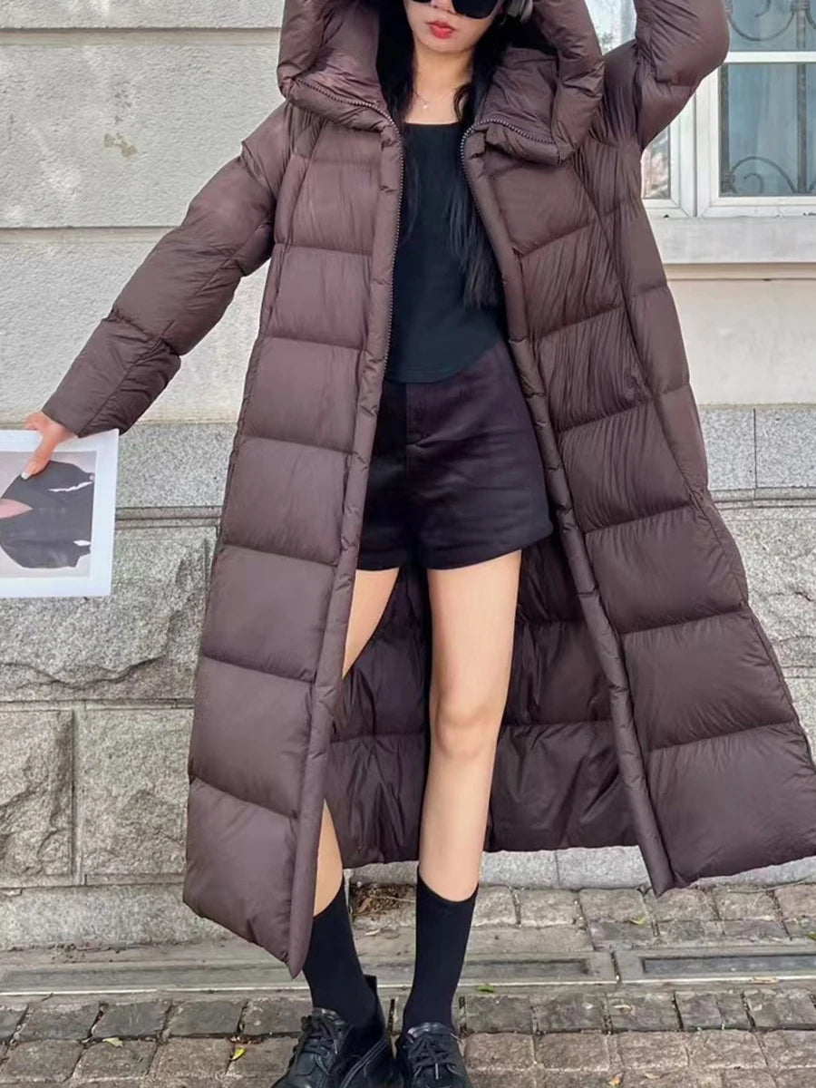 Solid Patchwork Pockets Long Jackets For Women Hooded Long Sleeve Spliced Zipper Winter Loose Coats Female Fashion