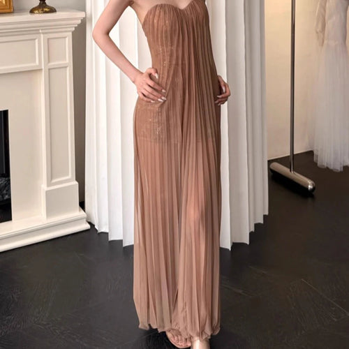 Load image into Gallery viewer, Slimming Spliced Sequins Sexy Dresses for Women Strapless Sleeveless Sheer Patchwork Folds Elegant Dress Female New
