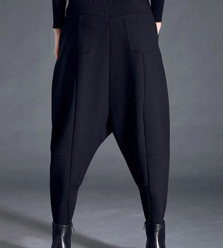 High Elastic Waist Black Pocket Thick Patchwork  Harem Pants New Trousers Women Fashion Tide Spring Autumn 2025 SA155