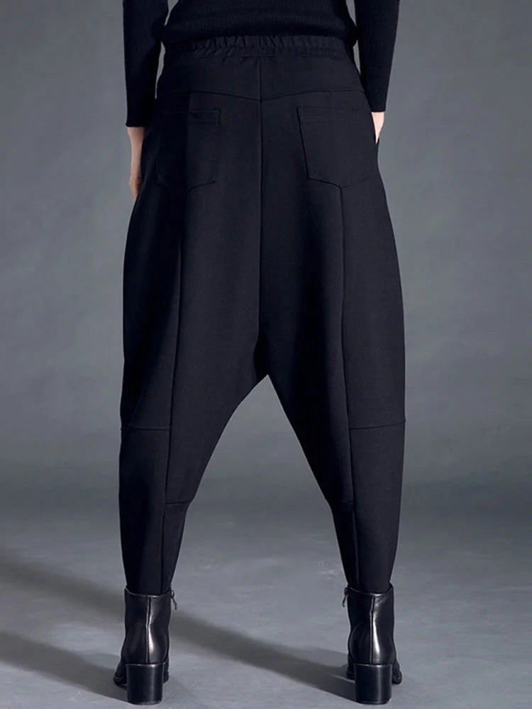 High Elastic Waist Black Pocket Thick Patchwork  Harem Pants New Trousers Women Fashion Tide Spring Autumn 2025 SA155