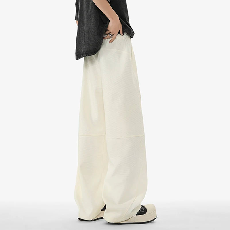 Men's Casual Pants New Summer Fashion Trend Elastic Waist Belt Splicing Full Length Male Trousers Spring 2025 9W1390