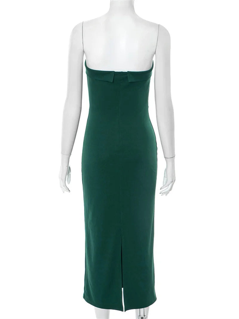 Scarf Collar Strapless Sexy Maxi Dress Women Gown Off-shoulder Sleeveless Backless Bodycon Club Party Long Dress 2025