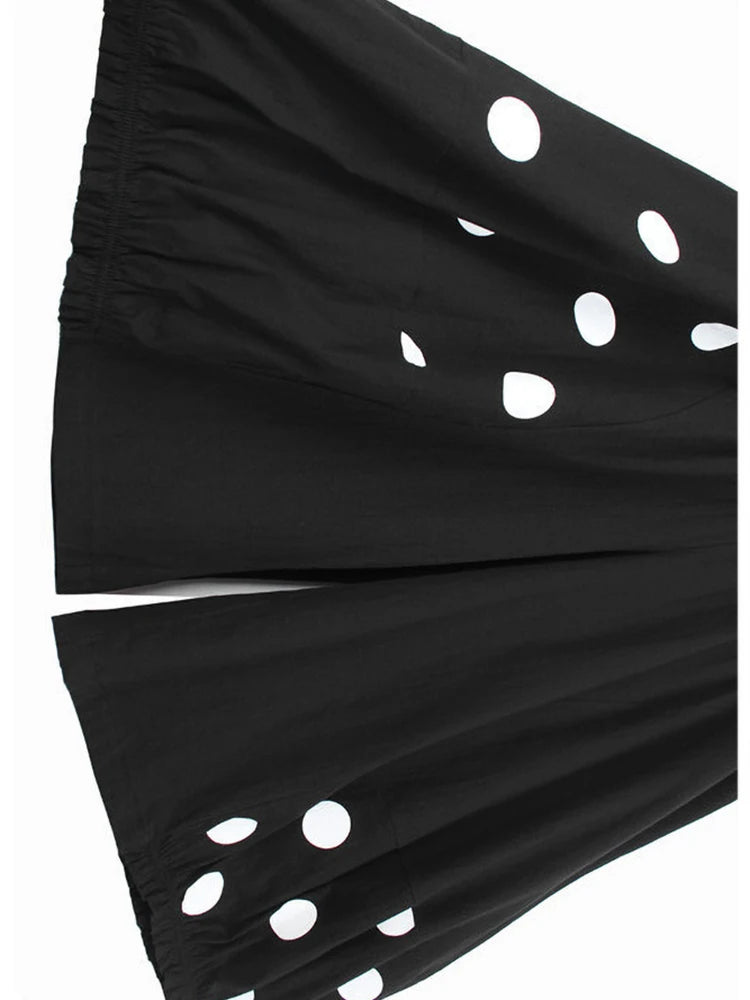 High Elastic Waist Black Dot Printed Irregular Long Wide Leg Pants New Trousers Women Fashion Spring Autumn 2025 1DH9642
