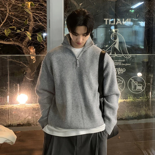 Load image into Gallery viewer, Men's Sweater New Korean Style Simple Trendy Casual Half Zipper Pullover Design Turn-down Collar Stylish Male Top 9W1813
