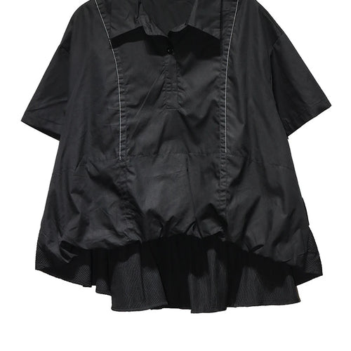 Load image into Gallery viewer, Women Black Dot Printed Irregular Big Size Blouse New Lapel Short Sleeve Shirt Fashion Tide Spring Summer 2025 1DJ1612
