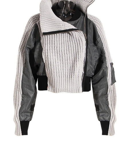 Loose Fit Graycolor-block Sweater Big Size Jacket New Lapel Long Sleeve Women Coat Fashion Tide Spring Autumn 2025 1DH2826