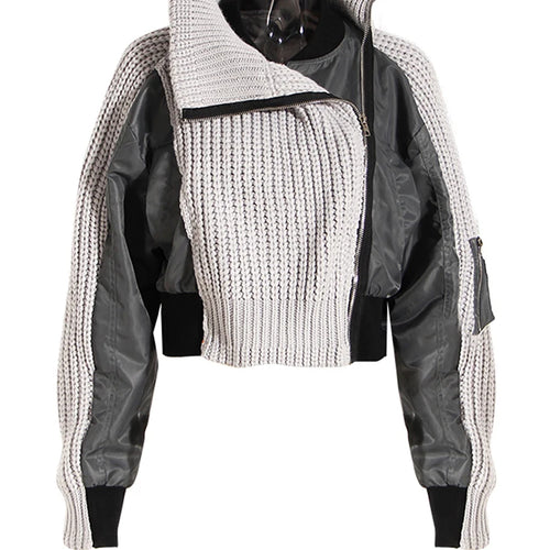 Load image into Gallery viewer, Loose Fit Graycolor-block Sweater Big Size Jacket New Lapel Long Sleeve Women Coat Fashion Tide Spring Autumn 2025 1DH2826
