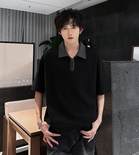 Men's T-shirts Short Sleeve Lapel Trendy Half Zipper New Summer Korean Style Pullover Male Fashionable Clothing 9W1916