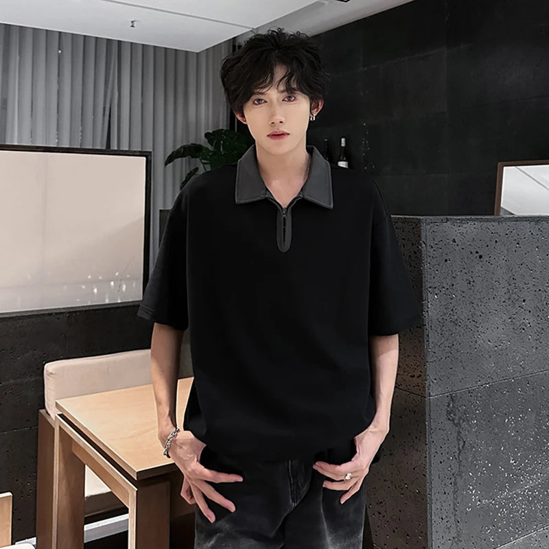 Men's T-shirts Short Sleeve Lapel Trendy Half Zipper New Summer Korean Style Pullover Male Fashionable Clothing 9W1916