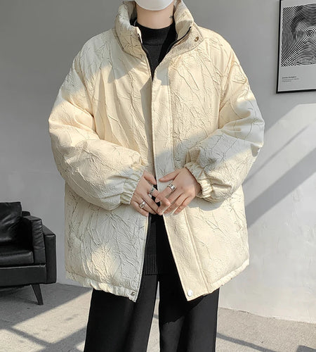 Print Stand Collar Men's Cotton Coat Zipper Solid Color American Style Thickened Male Padded Jacket Autumn Winter 9C8851