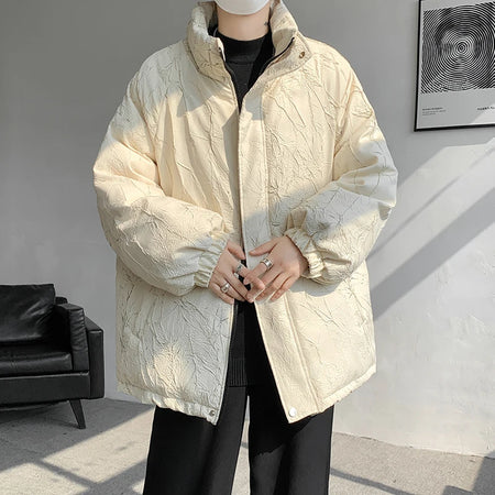 Print Stand Collar Men's Cotton Coat Zipper Solid Color American Style Thickened Male Padded Jacket Autumn Winter 9C8851