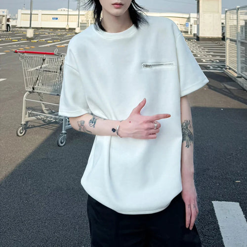 Load image into Gallery viewer, Fashion Men&#39;s Tees Zippers Design T-shirts Casual Round Neck Short Sleeve Loose Male Tops Korean Style 9C6601
