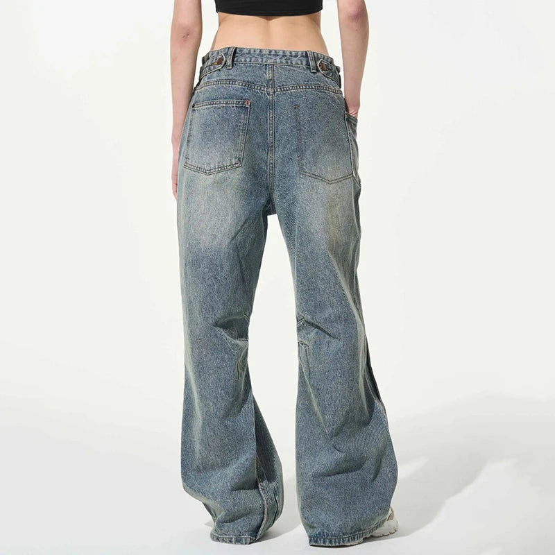 Wide Leg Men Jeans Reverse Deconstruction Design Chic Washed Loose Denim Pants High Street Men's Clothing 9C6621