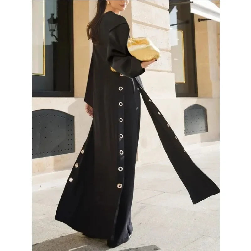 Womens Black Long Jackets 2025 Summer Spring Hollow Split-Joint Streamer Womens X-long Traf Trench Coat Female