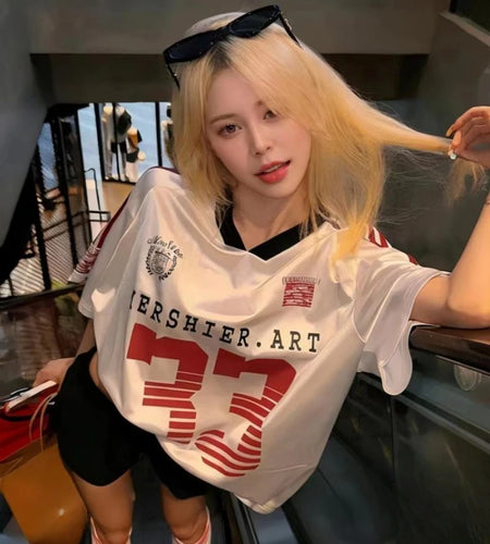 2025 Y2k Aesthetic Vintage Casual Tees Streetwear Letter Printing Oversized Tshirts Harajuku Summer Women Preppy Grunge T-shirt