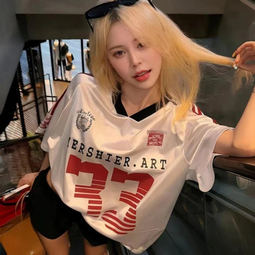 Load image into Gallery viewer, 2025 Y2k Aesthetic Vintage Casual Tees Streetwear Letter Printing Oversized Tshirts Harajuku Summer Women Preppy Grunge T-shirt
