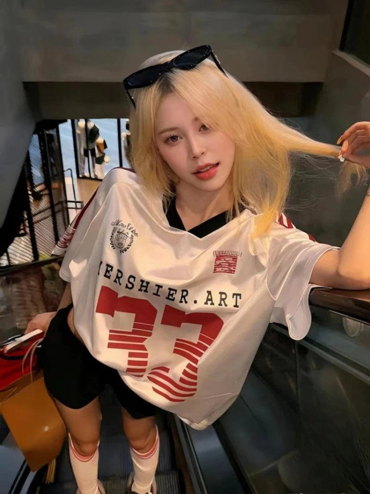 2025 Y2k Aesthetic Vintage Casual Tees Streetwear Letter Printing Oversized Tshirts Harajuku Summer Women Preppy Grunge T-shirt