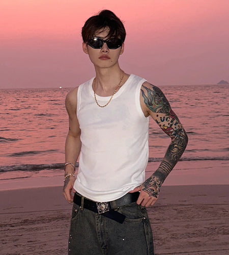 Slim Fit Vest Men's Summer Simple Solid Color Sleeveless T-shirt Versatile Casual Sports Top Trend Solid Color 9C6901