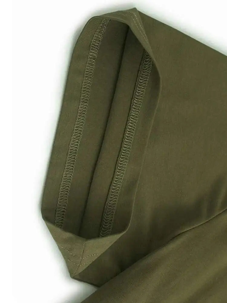 Women Army Green Pleated Hem Big Size Midi Dress New Round Neck Short Sleeve Fashion Tide Spring Summer 2025 1DJ0781