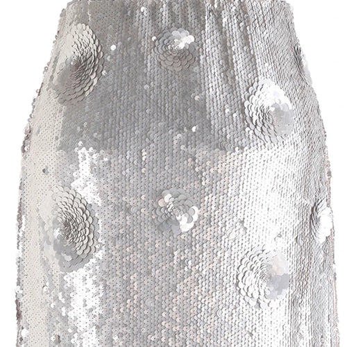 Load image into Gallery viewer, High Waist Silver Color Sequins Flower Elegant Long Half-body Skirt Women Fashion Tide New Spring Autumn 2025 1DH9955
